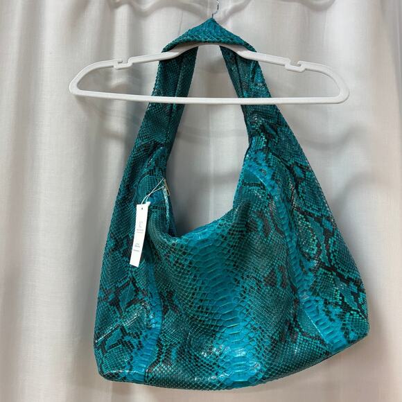 Ximena Kavalekas Python Single Shoulder Strap Hobo Bag Turquoise Teal Black - Picture 10 of 11